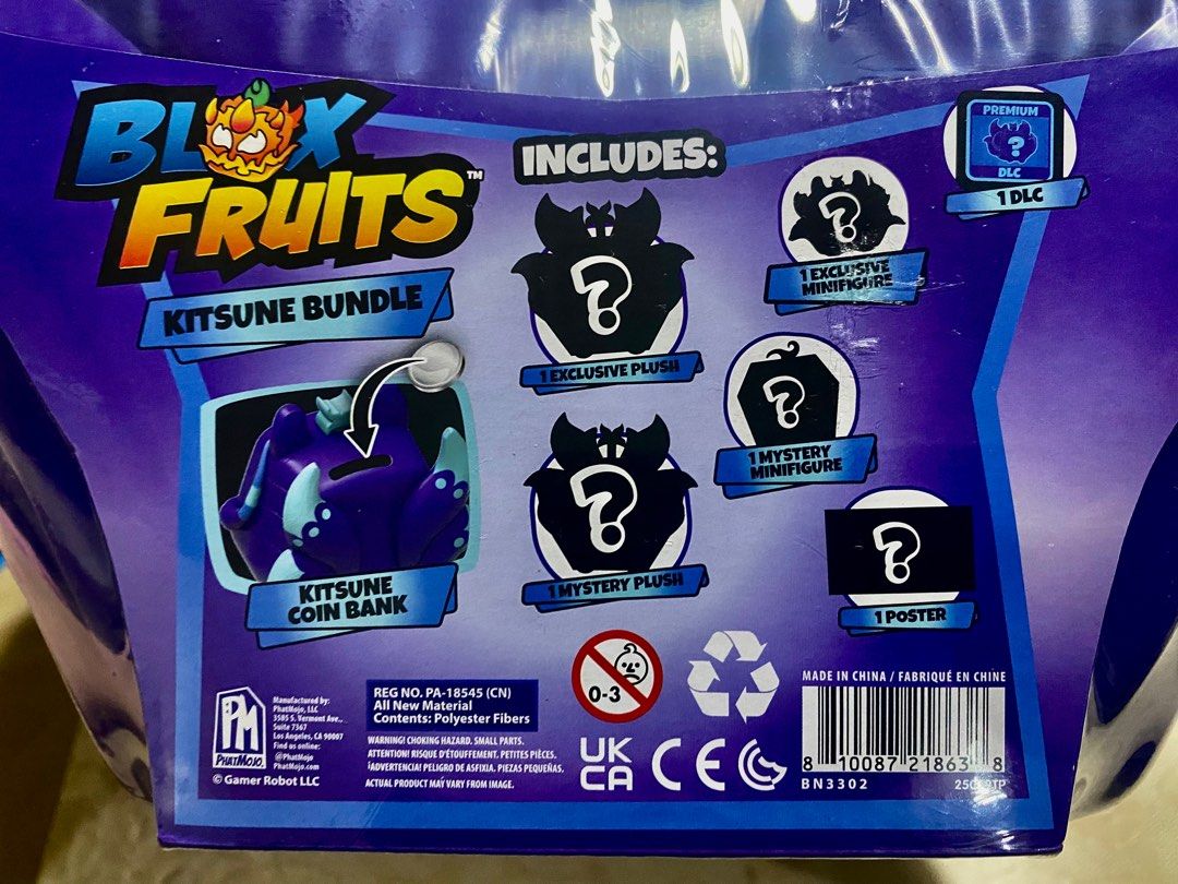 Blox Fruits Kitsune Bundle - FACTORY SEALED (Category: Designer & Blind Box Toys) located in Angeles City. Submitted by lensongsong (Listing ID 1402193954, Image 3). Description: Free shipping - Blox Fruits Kitsune Bundle! - Includes: - Kitsune Coin Bank - Exclusive Plush - Mystery Plush - Mystery Minifigure - Poster - DLC - For ages 6+..