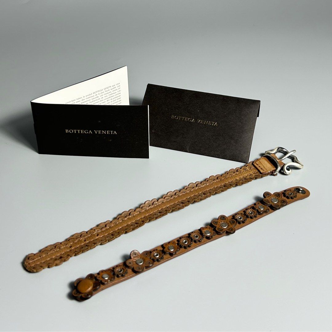 Bottega Veneta Leather Bracelets Set (Category: Luxury Accessories) located in Cavite. Submitted by datsoretro (Listing ID 1402123964, Image 3). Description: - Authentic Bottega Veneta leather bracelets. - Unisex design. - Excellent condition. - Features unique floral and intricate designs. - Simple & classic but very well made. - Adds a touch of luxury to any outfit..