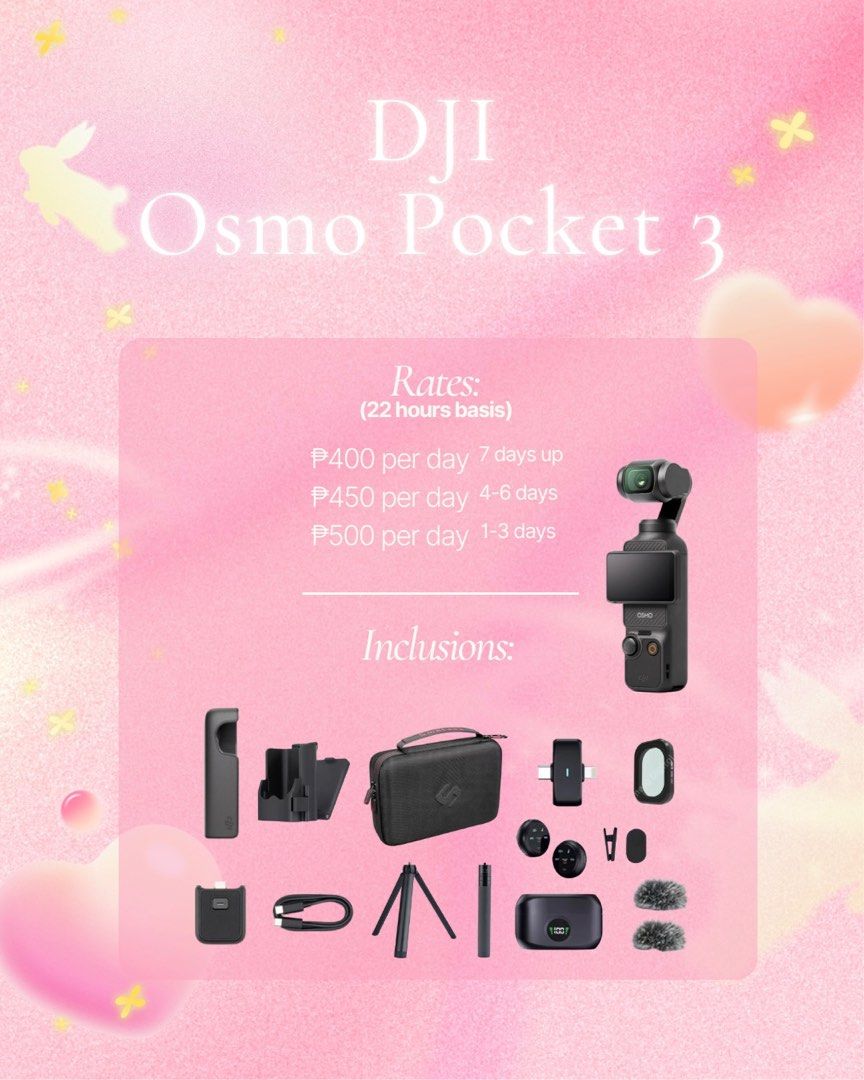 Dji Osmo Pocket 3 FOR RENT 🍒 (Category: Cameras) located in Manila. Submitted by waldorfsupremacy (Listing ID 1394249811, Image 2). Description: why pay more when u can get more with us?💖 ⊹ ࣪ ˖ rent now and enjoy all in packages — no hidden fees, no extra charges! ⋆˙⟡ 🍒@luxelensbyhailley on ig or my personal acc @abcdehailleys_ on ig ✿ canon g7x mark ii ✿ ricoh gr iii x ✿ dji osmo pocket iii ✿ canon eos r50 ✿ insta360 x3 ✿ canon eos 3000d ✿ dj