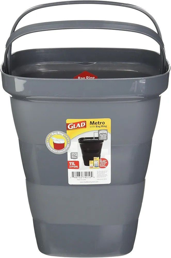 GLAD Metro 11L Trash Can with Bag Ring (Category: Waste Bins & Bags) located in Manila. Submitted by jayveecatu14021 (Listing ID 1402170979, Image 2). Description: BrandGlad Capacity11 Liters ColorAssorted Colors Opening MechanismOpen-Top MaterialPlastic Room TypeBathrooms,Bedrooms,Dorm,Office TRASH CAN FITS ANYWHERE – This garbage bin is perfect for any size space. This trash can fits into compact, tight spaces for easy trash disposal without ta