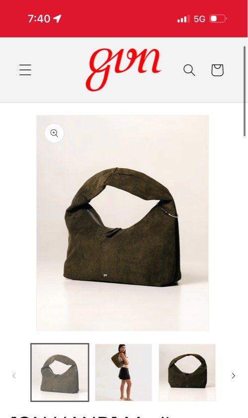 GVN Medium Moss Suede Hobo Bag (Category: Luxury Bags & Wallets) located in Binan City. Submitted by viviyenne88 (Listing ID 1371034352, Image 3). Description: bought it online for 2300 issue: one zipper is torn (see picture) but it can be stitched! .