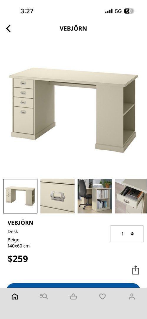 IKEA VEBJÖRN Desk - Beige, Furniture & Home Living, Furniture