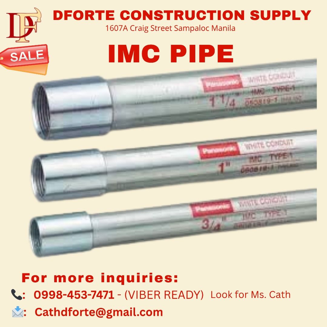 IMC PIPE (Category: Construction & Building Materials) located in Caloocan City. Submitted by dforte_ms.cath (Listing ID 1402117245, Image 2). Description: DFORTE CONSTRUCTION SUPPLY Excellence is our forte — your satisfaction is our priority. Construction Tools supplies hand tools, power tools, safety gear, hardware, tie down equipment, rope, chain, & cable. Office & Pick-Up Location: 1607A Craig Street, Sampaloc, Manila Contact Person: Ms. Cath