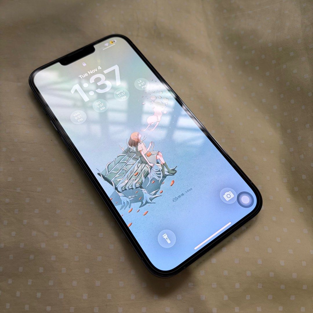 iPhone 13 Pro Max 128 GB Sierra Blue (Used) (Category: iPhone 13 Series) located in Las Pinas. Submitted by fullyclothed (Listing ID 1402151565, Image 2). Description: For Sale: iPhone 13 Pro Max Color: Sierra Blue Storage: 128 GB Condition: Well-used, all original parts (no replacements), no repairs done Openline Battery: 81% Aesthetic: Minor flaws on the sides Functionality: Camera and speakers working perfectly, no iCloud / face ID issue No ca