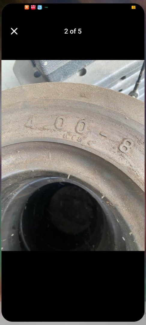 Forklift Tires (Category: Mags and Tires) located in Makati City. Submitted by ea22150 (Listing ID 1402326061, Image 3). Description: Brand new old stock forklift tires, size 4.00-8 P P1500 last price 5 pcs available.