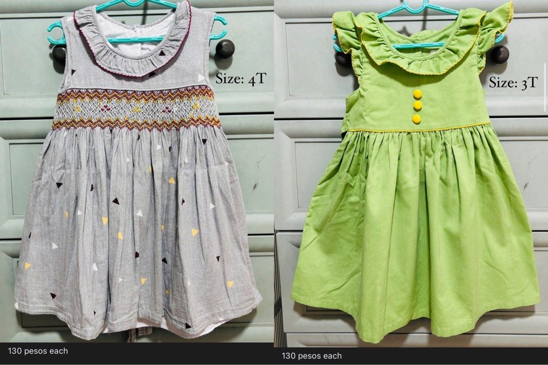 Girls' Dresses - Various Designs and Sizes (Category: Babies & Kids Fashion) located in Quezon City. Submitted by gen.olbis (Listing ID 1402302042, Image 2). Description: Preloved dresses for twins 💓 Price starts at 75 pesos, nothing above 130 pesos All in very good condition. Wore 4-5x only Please refer to each picture for price and size Loc: Batasan hills QC.