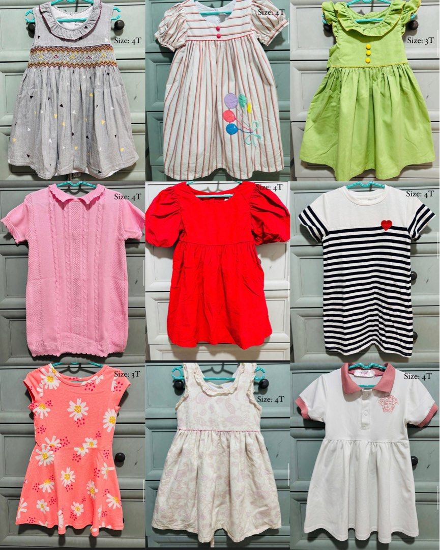 Girls' Dresses - Various Designs and Sizes (Category: Babies & Kids Fashion) located in Quezon City. Submitted by gen.olbis (Listing ID 1402302042, Image 1). Description: Preloved dresses for twins 💓 Price starts at 75 pesos, nothing above 130 pesos All in very good condition. Wore 4-5x only Please refer to each picture for price and size Loc: Batasan hills QC.