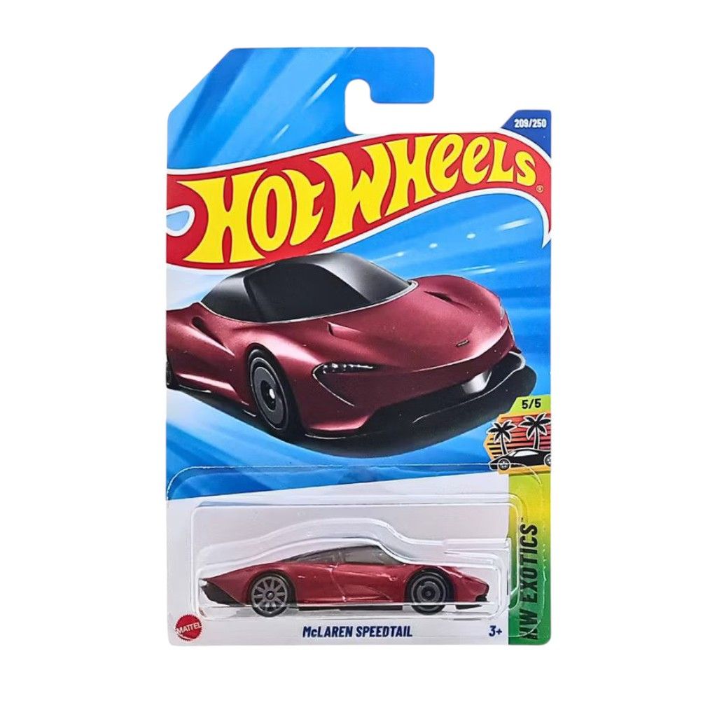 Hot Wheels McLaren Speedtail (Exotics) 1:64 Scale Model (Category: Vehicle & Diecast Models) located in Pasig City. Submitted by kumiko08 (Listing ID 1402475057, Image 1). Description: - Hot Wheels McLaren Speedtail diecast car - Part of the HW Exotics series - Color: Red body with black roof - Features the McLaren Speedtail name on packaging - Series Number: 206/250 - Marked as 5/5 📌 brand new on box 📌 authentic product by Mattel 📌 box may ha
