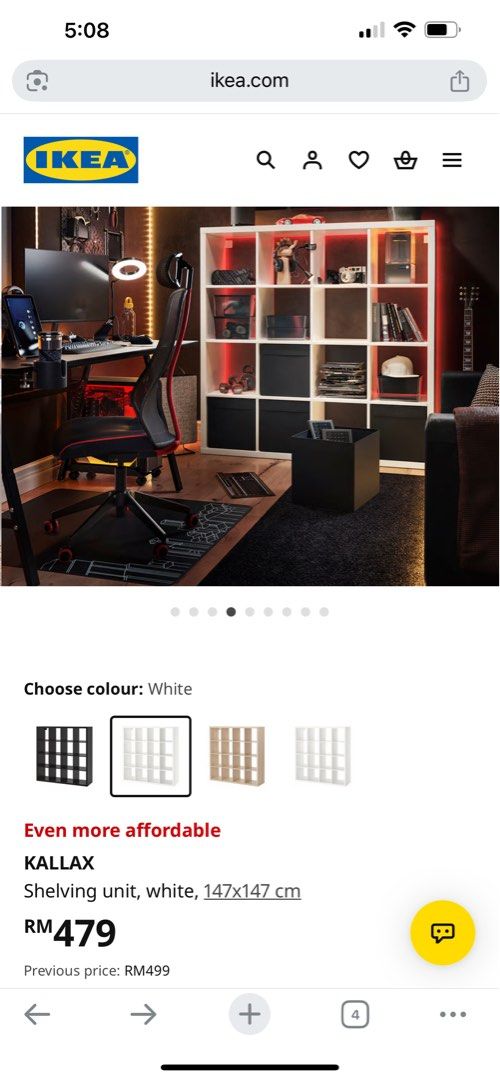 IKEA Kallax with baskets 4x4 White Shelf, Furniture & Home Living ...
