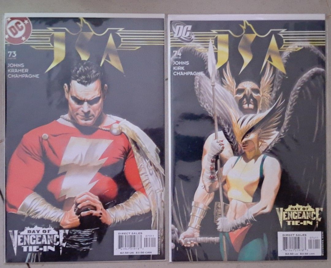 JSA comics Alex Ross cover (Category: Comics & Manga) located in Quezon City. Submitted by ernestamaru2 (Listing ID 1402372606, Image 1). Description: Lot of DC Comics featuring Justice Society of America (JSA) and Day of Vengeance tie-in issues. Includes JSA #5 and #6, and Day of Vengeance tie-in issues #73, #74, #75, and #76. Features characters like Captain Marvel, Hawkman, and Spectre. All comics are in English..