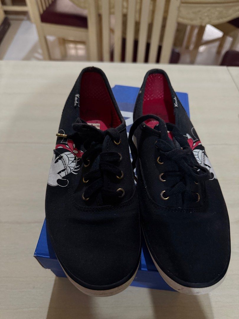 Keds Minnie Mouse Black Sneakers (Category: Sneakers) located in Paranaque City. Submitted by lovelea (Listing ID 1402354030, Image 2). Description: Black Keds sneakers featuring a limited edition Minnie Mouse design. The shoes have red polka dot lining. Comes with the original Keds box Comes with black laces and gold eyelets Only used once. Not using anymore just stored inside box Rfs: decluttering, too many sneakers.