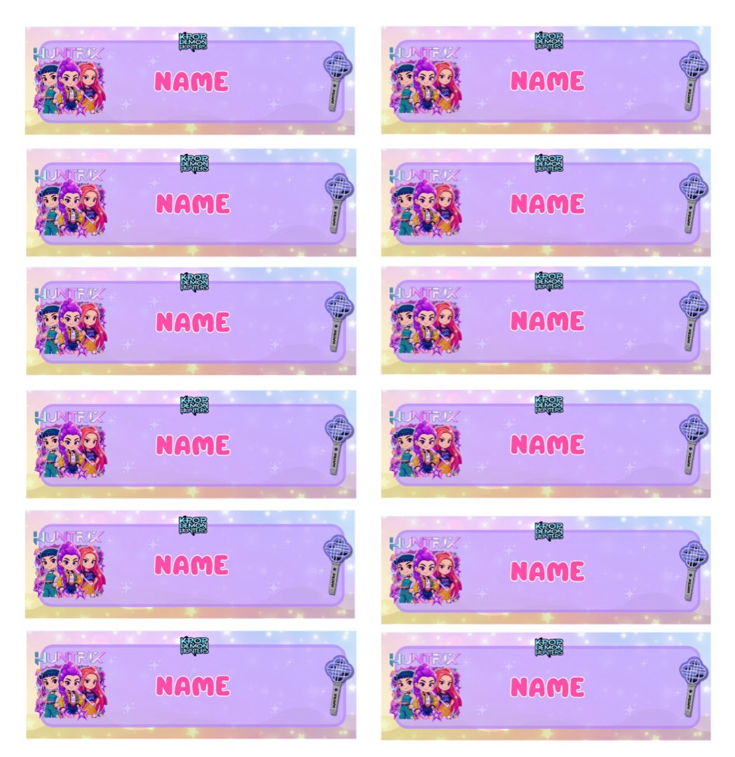 KPop Demon Hunters Huntrix Waterproof Vinyl Name Labels, Hobbies & Toys ...