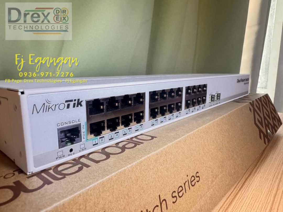 Mikrotik CRS326-24G-2S+RM (Category: Networking) located in Pasig City. Submitted by fjEgangan (Listing ID 1402369396, Image 2). Description: Mikrotik CRS326-24G-2S+RM 24 Gigabit port switch with 2 x SFP+ cages in 1U rackmount case, Dual boot (RouterOS or SwitchOS) 💯 Brand New 💯 7 days replacement if defective 💯 1 year warranty Mode of Payment: 🛵 Cash on delivery within NCR or nearby provinces 🛵 GCash / Bank Transfer / Credit Card / Home Cre