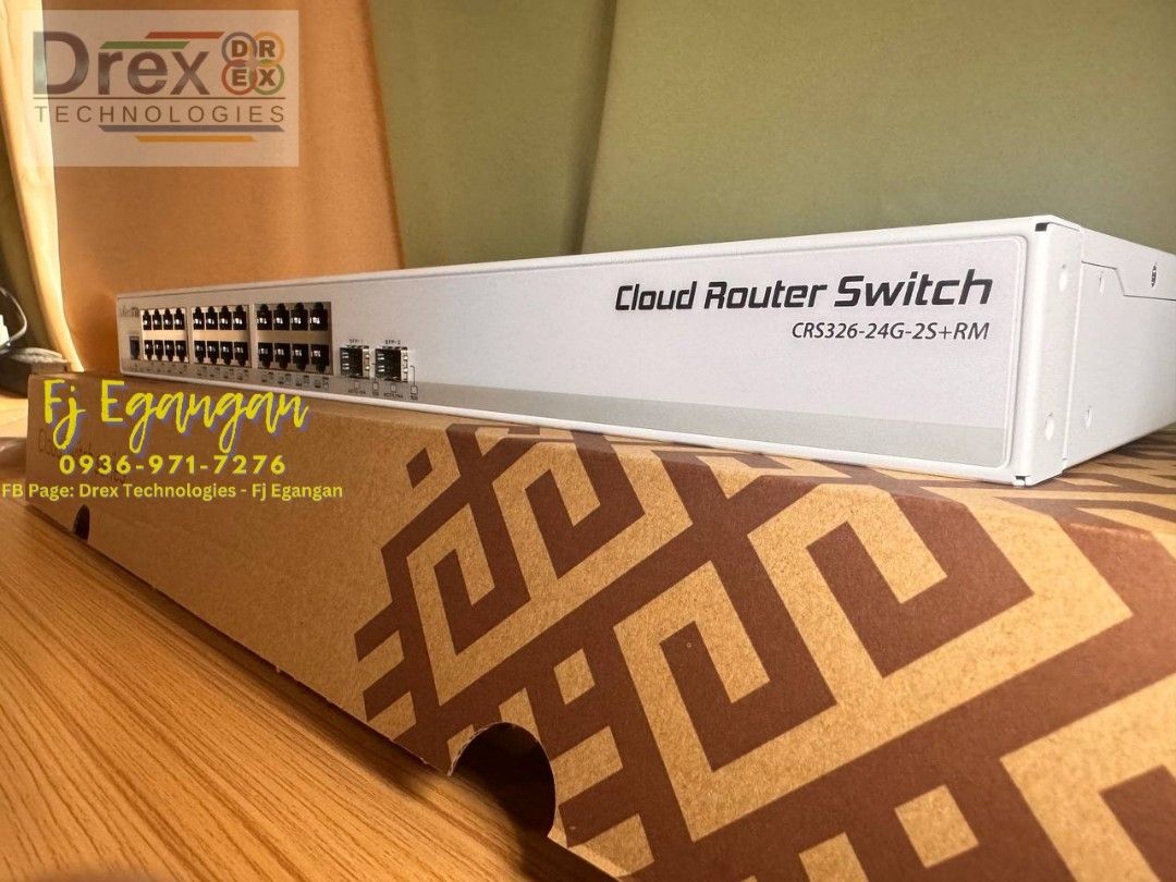 Mikrotik CRS326-24G-2S+RM (Category: Networking) located in Pasig City. Submitted by fjEgangan (Listing ID 1402369396, Image 3). Description: Mikrotik CRS326-24G-2S+RM 24 Gigabit port switch with 2 x SFP+ cages in 1U rackmount case, Dual boot (RouterOS or SwitchOS) 💯 Brand New 💯 7 days replacement if defective 💯 1 year warranty Mode of Payment: 🛵 Cash on delivery within NCR or nearby provinces 🛵 GCash / Bank Transfer / Credit Card / Home Cre