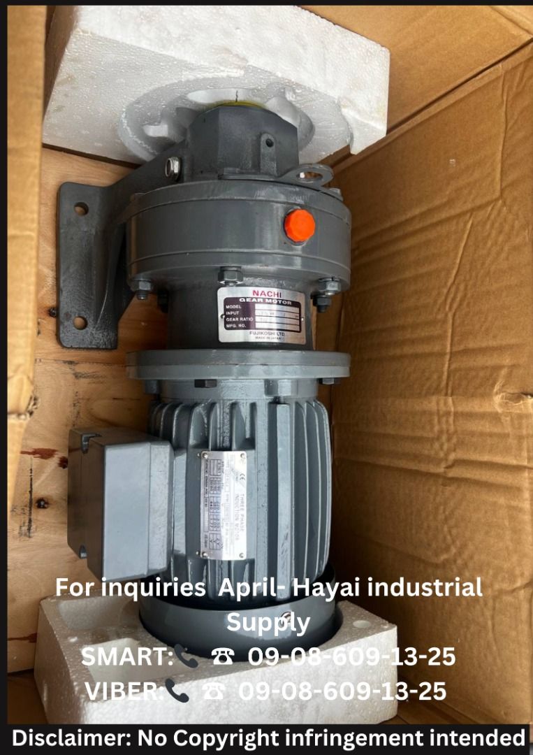 Motor with gear box (Category: Construction Tools & Equipment) located in Caloocan City. Submitted by aprilv96843328 (Listing ID 1402310957, Image 1). Description: Motor with gear box Specs: 1hp PRICE: : 39,890 For inquiries April- Hayai industrial Supply 📞 ☎ 0-9-0-8-6-0-9-1-3-2-5 Email me@ 📫 📑 A-p-r-i-l-.-h-a-y-a-i-@-g-m-a-i-l-.-c-o-m PRICE MAY CHANGE WITHOUT PRIOR NOTICE .