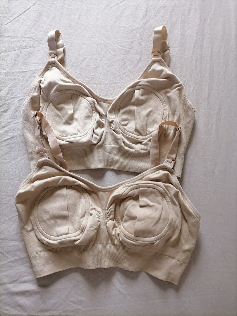 Pump / Nursing Bra Beige (set of 2) (Category: Maternity wear) located in Quezon City. Submitted by alytn (Listing ID 1402327796, Image 1). Description: Like new, used only a few times since we do direct latching. - Beige nursing bra - Adjustable straps - Clasp closure at the back - Designed for easy breastfeeding access - Seamless design for comfort.