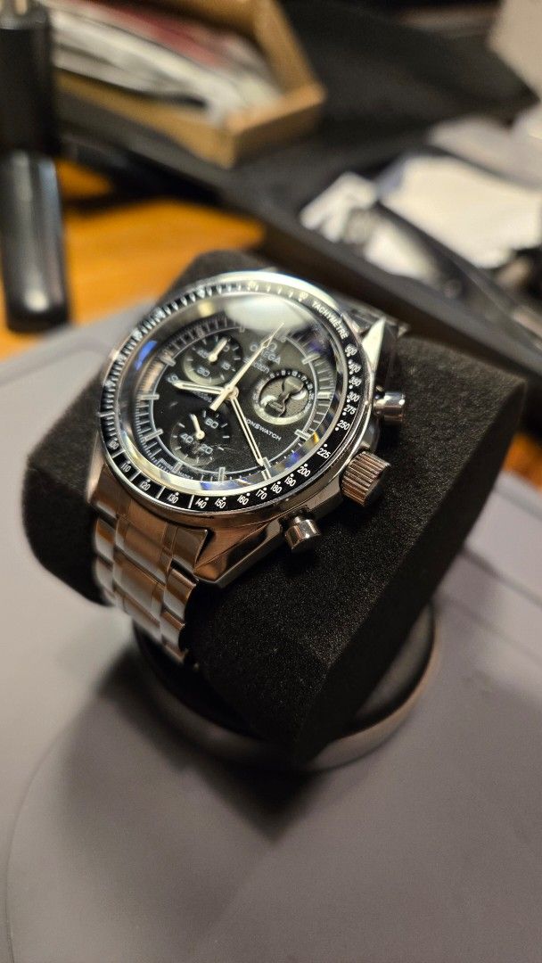 Omega x Swatch MOD Moonswatch dark snoopy (Category: Luxury Watches) located in Quezon City. Submitted by xtiany93 (Listing ID 1402413301, Image 2). Description: - Omega Speedmaster Moonswatch MOD - Black dial, snoopy mission to the moon black snoopy REP - all metal case and metal bracelet - Chronograph subdials and buttons working - Stainless steel oem case using pe50 oem movement - 40mm PE50 quartz movement, newly assembled by yours truly - pre