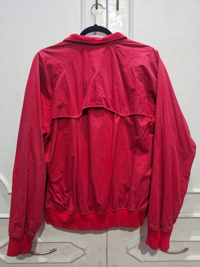 Vintage Ralph Lauren Red Harrington Jacket (Category: Coats, Jackets and Outerwear) located in Baguio. Submitted by frdptt (Listing ID 1402449405, Image 2). Description: - Polo by Ralph Lauren red jacket - Zip-up front - Classic collar - Two front pockets - Embroidered Polo logo - Plaid interior lining - Ribbed cuffs and hem • Issue on 4th picture • Made for japan-market Size on Tag: L Fits S-M (23x24).