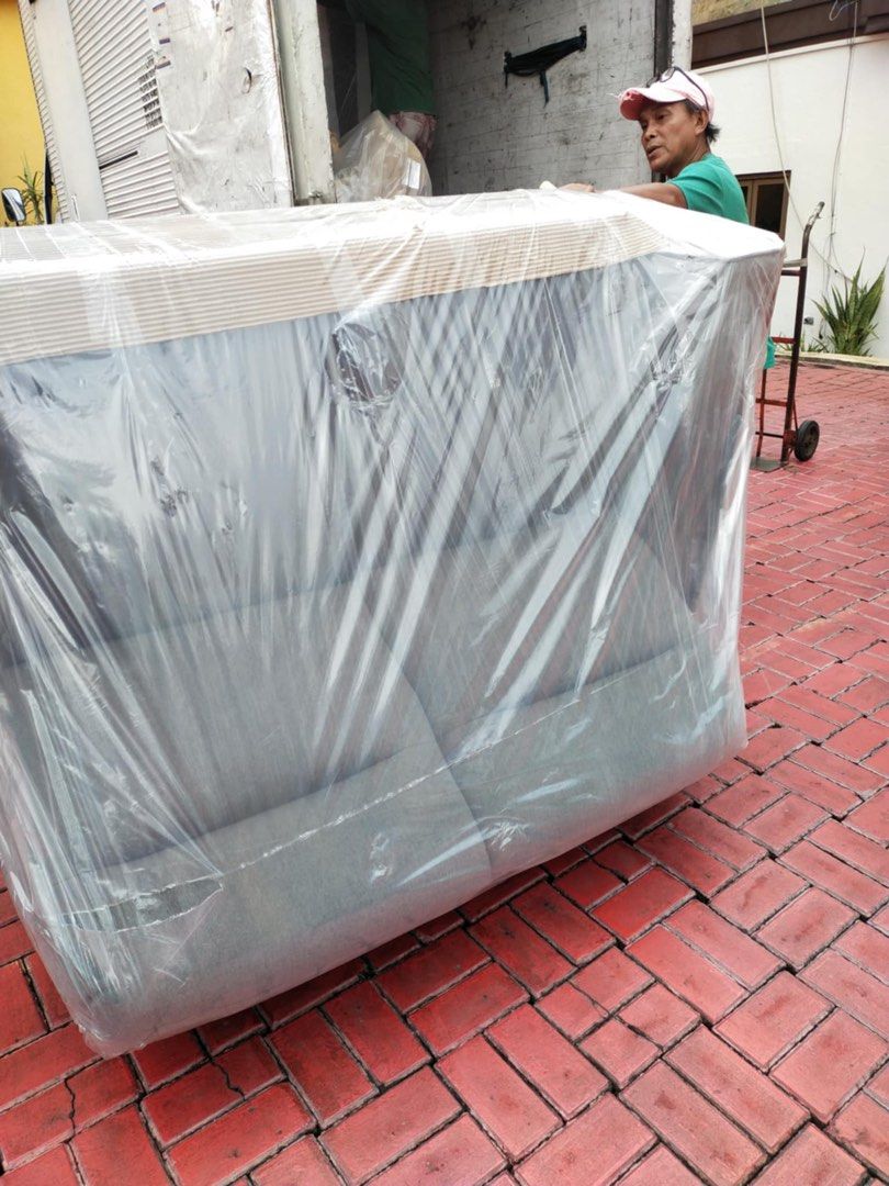 Blims Sofa (Category: Sofas) located in Manila. Submitted by ml0626 (Listing ID 1402349492, Image 3). Description: BLIMS Valentin Sectional Adjustable Sofa Bed Reupholstered for new user - Sofa set L Shaped - Both pieces wrapped in protective plastic - Sofa: Gray fabric, wooden legs.
