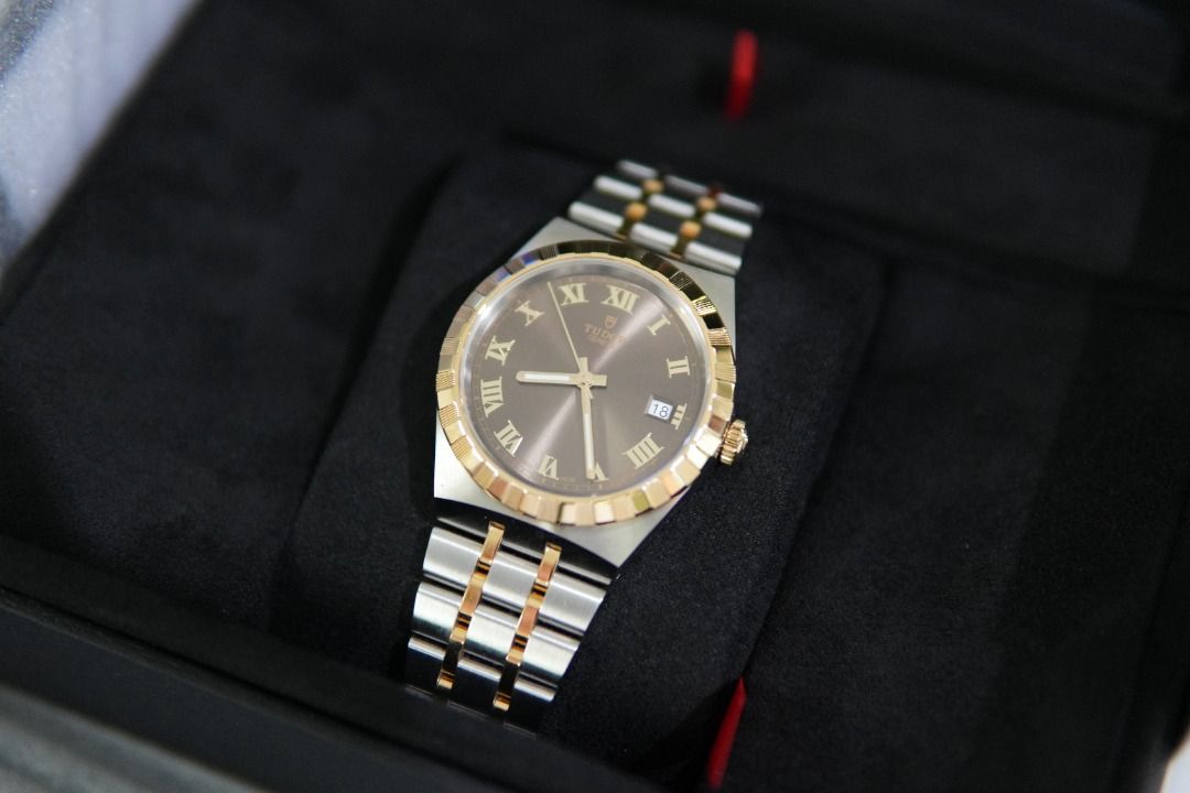Tudor Royal S&G 38 (Category: Luxury Watches) located in Quezon City. Submitted by round.the.clock (Listing ID 1402452405, Image 1). Description: For Sale: TUDOR Royal Chocolate Brown 38mm Reference M28503-0007 Steel and gold Mint condition (2025 purchase) Complete set (box, cards, tag, receipt) Negotiable price Meet-ups only in Metro Manila (Makati, Mandaluyong, QC preferred).