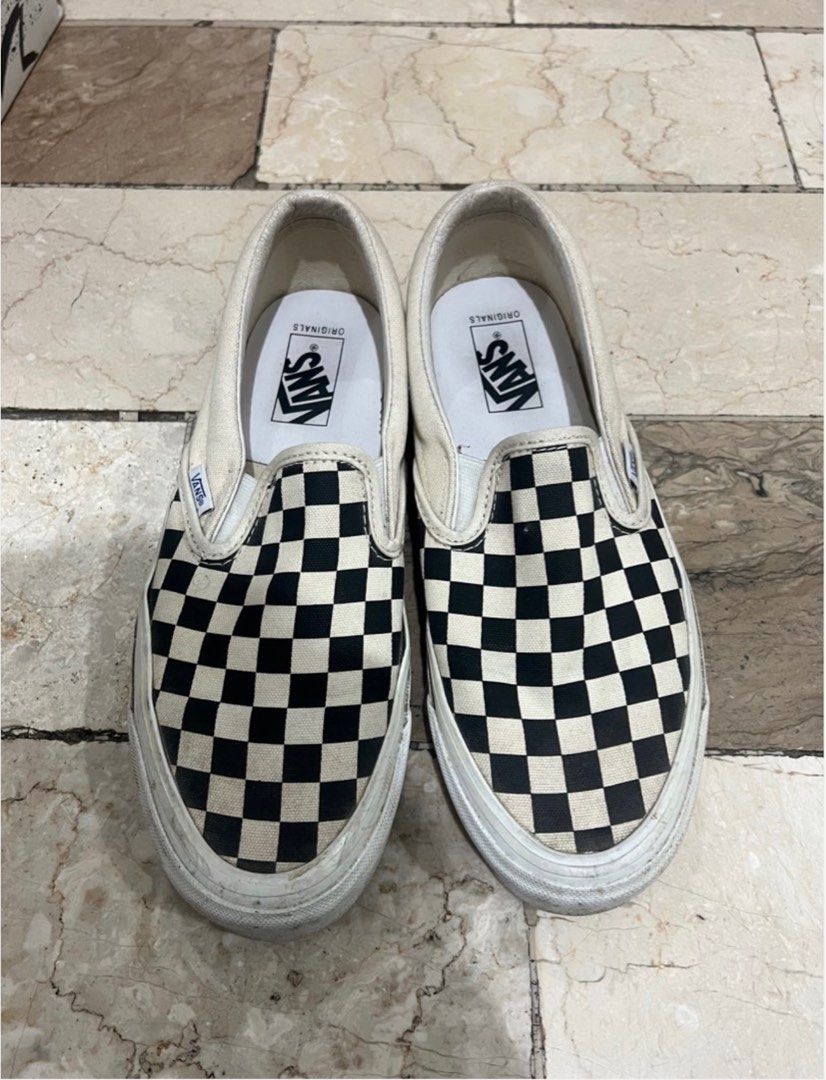 Vans Vault - OG Slip On LX - Black White Checkerboard (Category: Sneakers) located in Marikina City. Submitted by closetbyalexa (Listing ID 1402370149, Image 2). Description: Vans Vault - OG Slip On LX - Black White Checkerboard Size: US 8.5 men’s - Excellent condition - Minimal heel drag - Needs cleaning - WITH BOX Nego.