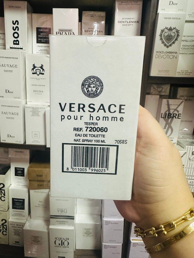 Versace pour homme perfume - tester box (Category: Fragrance & Deodorants) located in Quezon City. Submitted by neomieperfumeshop (Listing ID 1402310785, Image 1). Description: .