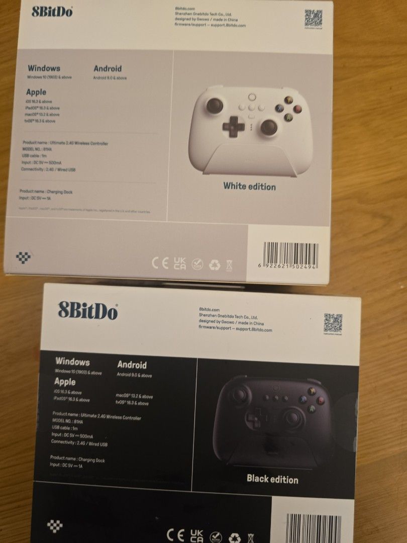8BitDo Ultimate 2.4G Wireless Controller (Category: Controllers) located in Singapore. Submitted by techgamesnlights.sg (Listing ID 1402662930, Image 2). Description: - Multiple units available. Price is per controller - Selling 8BitDo Ultimate 2.4G Wireless Controllers (one white, one black). - Compatible with Windows, Android, and Apple devices. - Includes 2.4G receiver. - Includes charging cable. - Brand new and unopened. Standard note for all