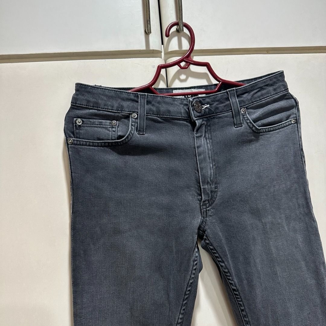 Acne Studios - Grey Flex Basement Jeans (Category: Jeans) located in Muntinlupa City. Submitted by pickjes (Listing ID 1402652180, Image 3). Description: Brand: Acne Studios Style: Flex Basement Jeans Size: 28/32 Color: Grey Material: 98% cotton, 2% elastane Narrow, mid-rise jeans. Slim fit with tapered, skinny leg. Color washed grey. Fitted, stretchable. Measurements laid flat: • Waist - 14 inches • Length- 36 inches Condition: Like new. No flaw