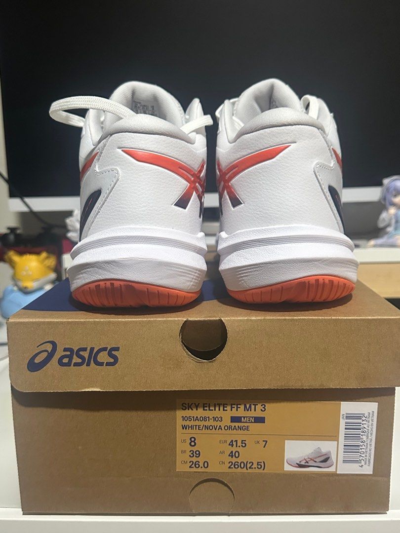 ASICS Sky Elite FF MT 3 Brand New Authentic (Category: Sneakers) located in Pasig City. Submitted by _dml. (Listing ID 1402594560, Image 3). Description: Authentic/Original Brand New ASICS Sky Elite FF MT 3 (D) White Nova Orange Size: US Mens: 8 US Women: 10 26.0cm UK Mens: 7 RFS: My Aunt bought the wrong size The SKY ELITE™ FF MT 3 indoor shoe helps you experience powerful jumps, allowing your game and mind to reach new heights.​ To create faste