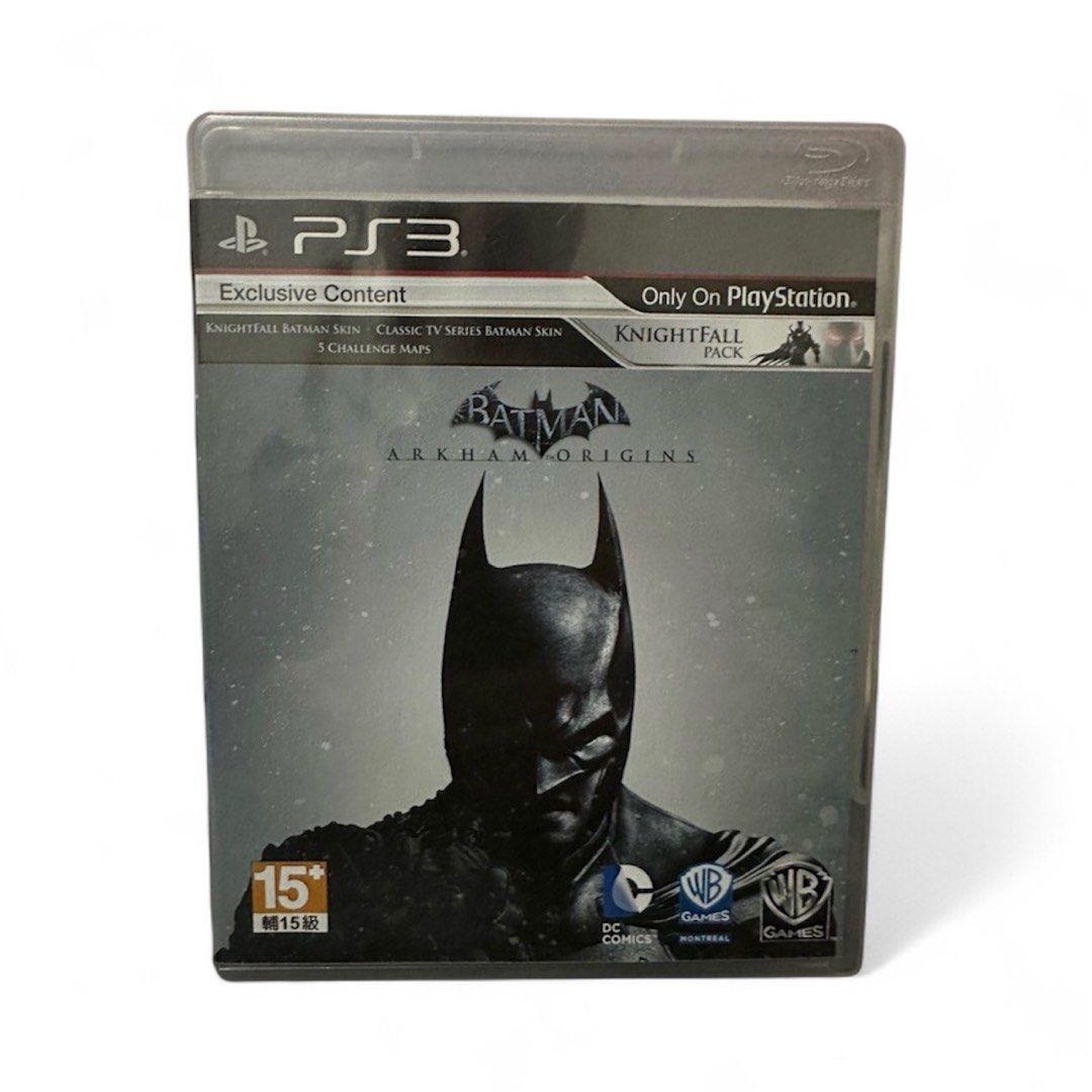 Batman: Arkham Origins - PS3 Game (Category: PlayStation) located in Pasig City. Submitted by johnlovesgaming (Listing ID 1402648118, Image 1). Description: Batman: Arkham Origins for PlayStation 3. Includes exclusive content like the Knightfall Batman Skin and Classic TV Series Batman Skin, plus 3 challenge maps. Features the Deathstroke Challenge Pack. Explore Gotham City and face Black Mask's assassins. Play as Batman and expand your arsenal..
