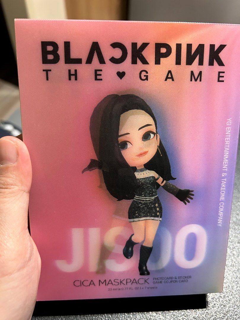 BLACKPINK THE GAME Jisoo Cica Maskpack (Category: Face Care) located in Makati City. Submitted by tin_toy (Listing ID 1402604588, Image 1). Description: BLACKPINK THE GAME Jisoo Cica Maskpack - photocard - sticker - game coupon card - 7 sheets of maskpack - PAYO - MOP: Gcash - No rush shipment (from Pampanga, will ship during weekends only) - SDD within NCR (shouldered by the buyer).