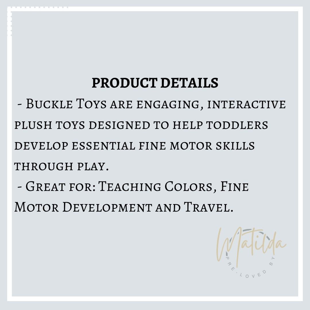 Buckle Toys Busy Board (Category: Educational & Learning Toys) located in Quezon City. Submitted by matilda12204 (Listing ID 1402582215, Image 2). Description: Busy Board Buckle Toys | ORIGINAL PRODUCT DETAILS - Buckle Toys are engaging, interactive plush toys designed to help toddlers develop essential fine motor skills through play. - Great for: Teaching Colors, Fine Motor Development and Travel. I05 .