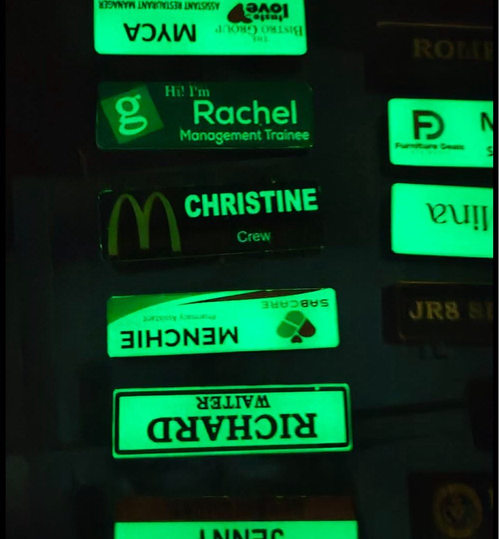 Customize name plates or name tag (Category: Looking For) located in Makati City. Submitted by camposbelle_shark (Listing ID 1402649428, Image 2). Description: PERSONALIZED / MADE TO ORDER NAME PLATE we can also do your name plate glowing in the dark☺️ applicable for for students, school, restaurants, waiter employees, maritime, security guards, beauty salons, nursing students and the like available in metallic gold metallic silver white comes wi