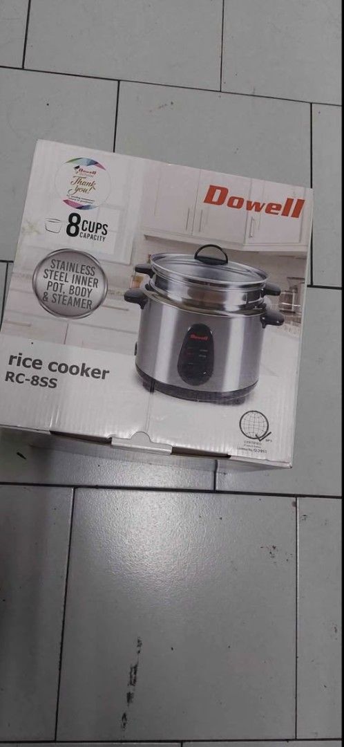 Dowell RC-8SS Rice Cooker with Steamer (Category: Cookers) located in Caloocan City. Submitted by thegreat. (Listing ID 1402498791, Image 1). Description: - Dowell RC-8SS Rice Cooker - 8-cup capacity - Stainless steel inner pot, body, and steamer - Cool and keep warm function - Includes measuring cup and rice spoon.
