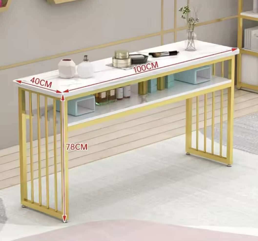 Dressing make up table (Category: Tables & Sets) located in Manila. Submitted by dolorchris69891 (Listing ID 1402558307, Image 3). Description: Dressing Make Up Table mdf laminate top (marble design) gold painted metal frame and legs 100cm 3,100 120cm 3,250 100cm with side shelves 3,550 120cm with side shelves 3,750 100cm with drawers 4,100 120cm with drawers 4,250.