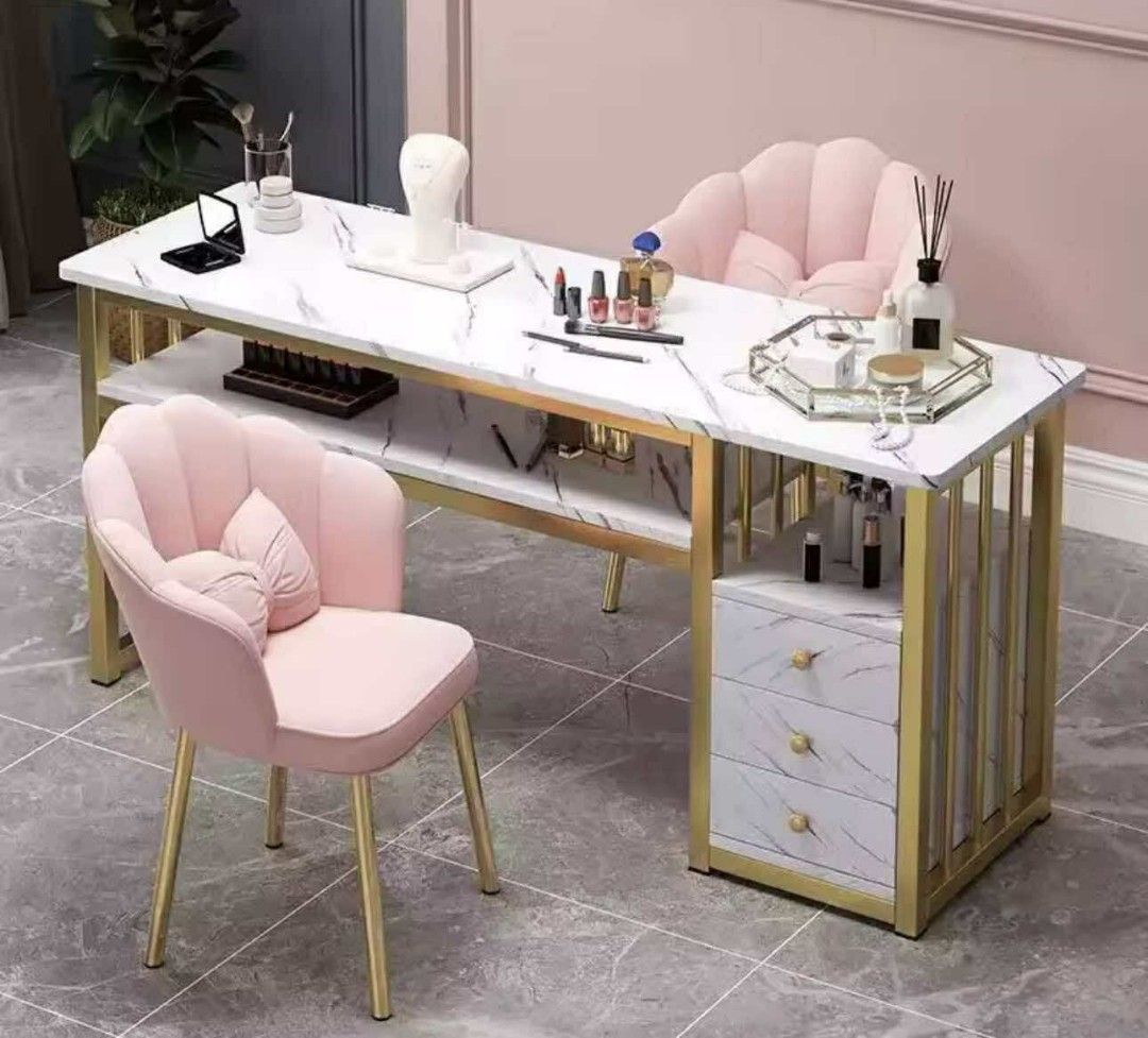 Dressing make up table (Category: Tables & Sets) located in Manila. Submitted by dolorchris69891 (Listing ID 1402558307, Image 2). Description: Dressing Make Up Table mdf laminate top (marble design) gold painted metal frame and legs 100cm 3,100 120cm 3,250 100cm with side shelves 3,550 120cm with side shelves 3,750 100cm with drawers 4,100 120cm with drawers 4,250.