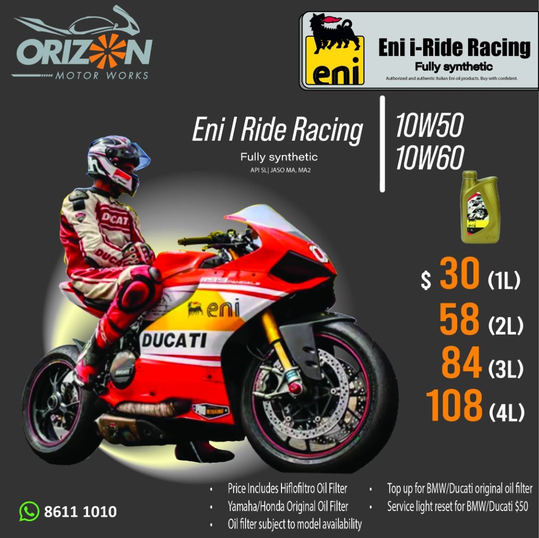 ENI iRide Race Engine Oil 10w50 10w60 Big bike Ducati BMW Yamaha Honda ...