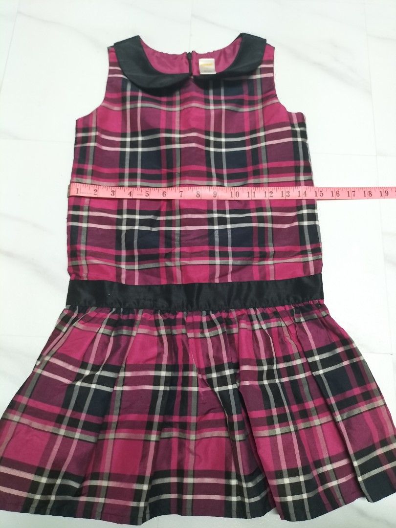 Gymboree Plaid Dress with Collar (Category: Babies & Kids Fashion) located in Manila. Submitted by rrrrjds (Listing ID 1402487580, Image 1). Description: - Gymboree dress - Vibrant plaid pattern (pink, black, white) - Stylish black collar - Fitted waist with black band - Sleeveless - Pleated skirt - Size 10 - Material: 100% polyester.