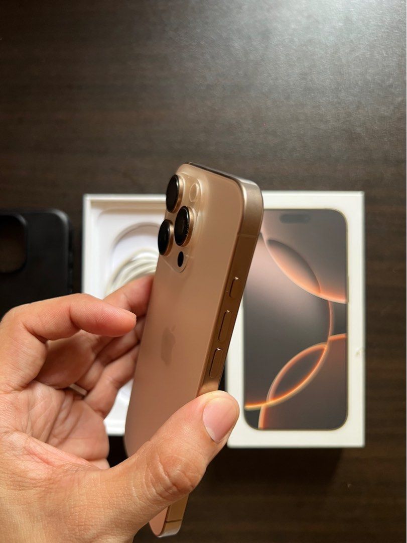 iPhone 16 Pro 256gb (Category: iPhone 16 Series) located in Cebu City. Submitted by alvnueva (Listing ID 1402484764, Image 2). Description: •Desert Titanium •90% battery health •Smart-locked (local unit) •Warranty ends last January 31, 2026 •Complete set (Box, Cord and Manuals) •No dents and scratches •With tempered glass (from Authorized Store) •has Casing (Spigen) rfs: Need funds.