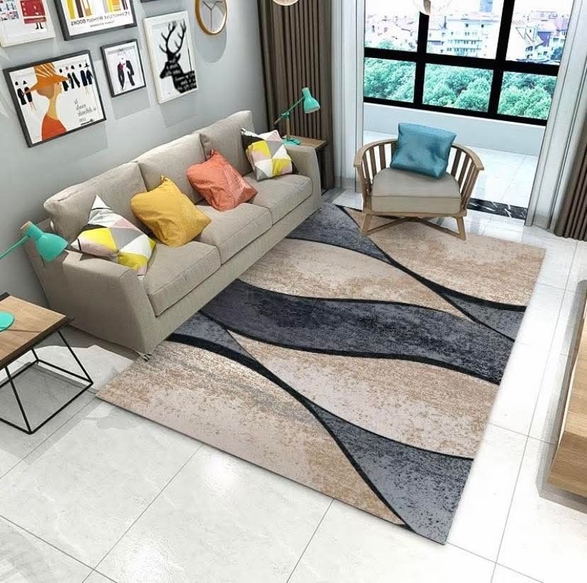 Modern Geometric Pattern Rug 5x6ft (Category: Carpets, Mats & Flooring) located in Manila. Submitted by yzlshop (Listing ID 1402531378, Image 3). Description: Stylish rug featuring a modern geometric design. The rug has a rectangular shape and is suitable for living rooms or bedrooms. It has a soft texture and a neutral color palette that complements various interior styles. The rug is designed to add warmth and visual interest to any space..