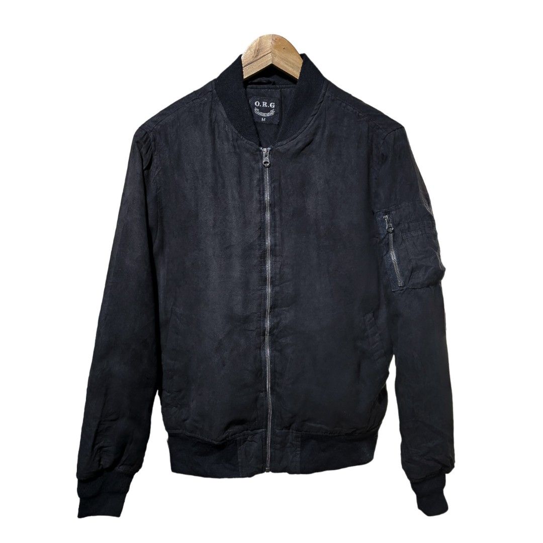 O.R.G Suede Bomber Jacket (Category: Coats, Jackets and Outerwear) located in Las Pinas. Submitted by theloopcloset (Listing ID 1402587987, Image 1). Description: O.R.G Suede Bomber Jacket Size: Medium Dimensions: 22x26 300+sf.