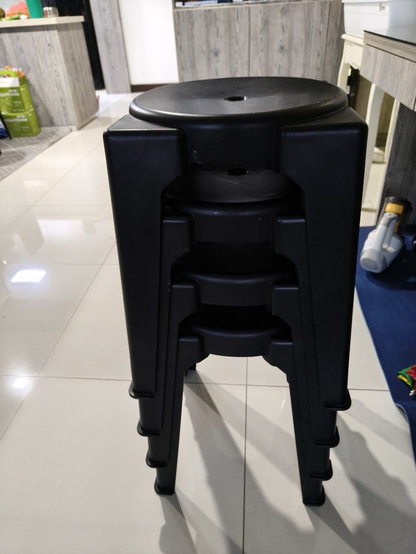 Stackable Black Plastic Stools (Category: Chairs) located in Singapore. Submitted by lyn_xu (Listing ID 1402658818, Image 1). Description: - Set of stackable black plastic stools - Perfect for extra seating - Great for small spaces - Durable and easy to clean - Ready for immediate use.