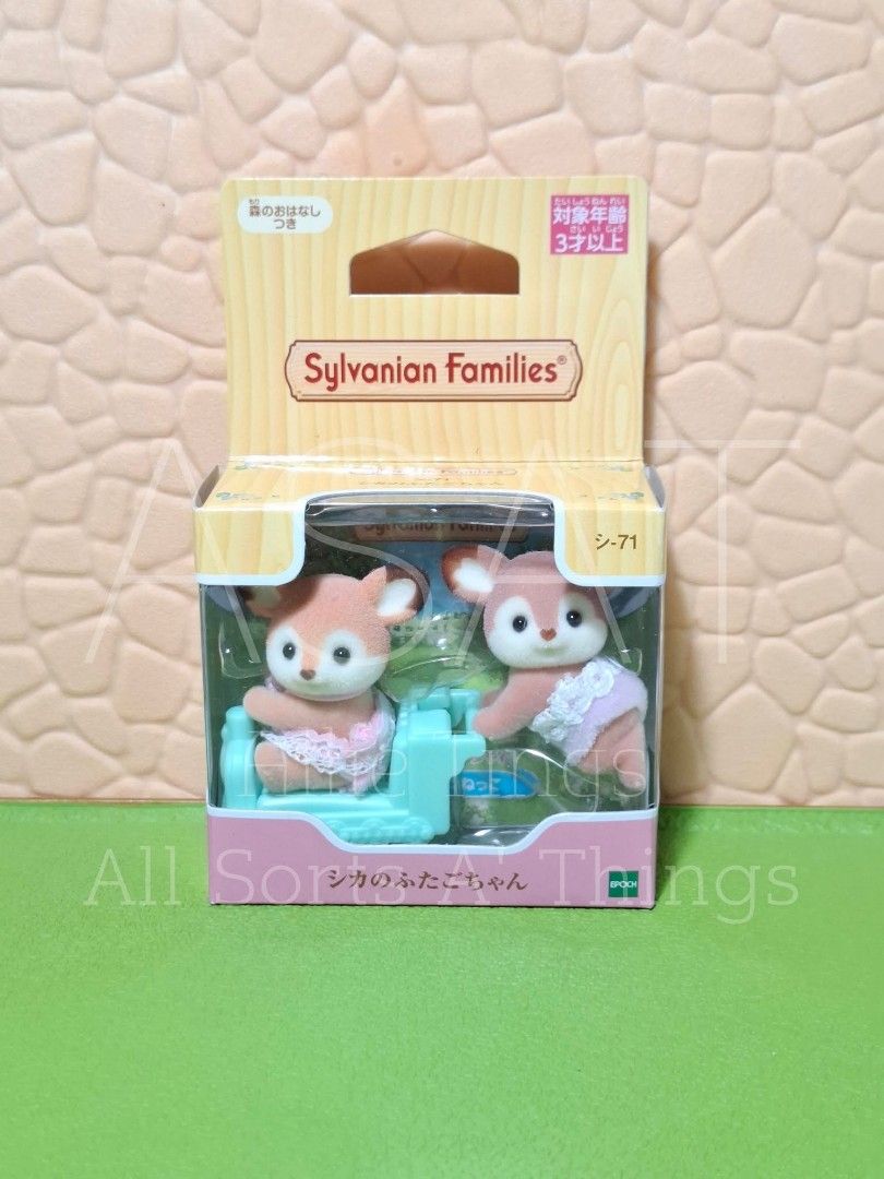Sylvanian Families Willow Deer Twins (Category: Figurines & Statues) located in Valenzuela. Submitted by allsortsathings.mnl (Listing ID 1402574480, Image 1). Description: BRAND NEW AUTHENTIC - Sylvanian Families Willow Deer Twins set - Includes two adorable deer figures - Comes with cute outfits and a small green car - Perfect for imaginative play - Ideal for collectors - Figures are in original packaging LOC: metro manila MOP: Gcash.