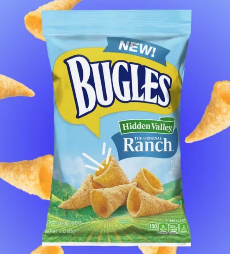Bugles Hidden Valley Ranch Corn Chips 85g (Category: Other Food & Drinks) located in Manila. Submitted by mayeli (Listing ID 1402819530, Image 2). Description: - Bugles corn snacks - Hidden Valley Ranch flavor - 85g - Great for snacking Crunchy Cone Snack with Savory Ranch Flavor from USA.