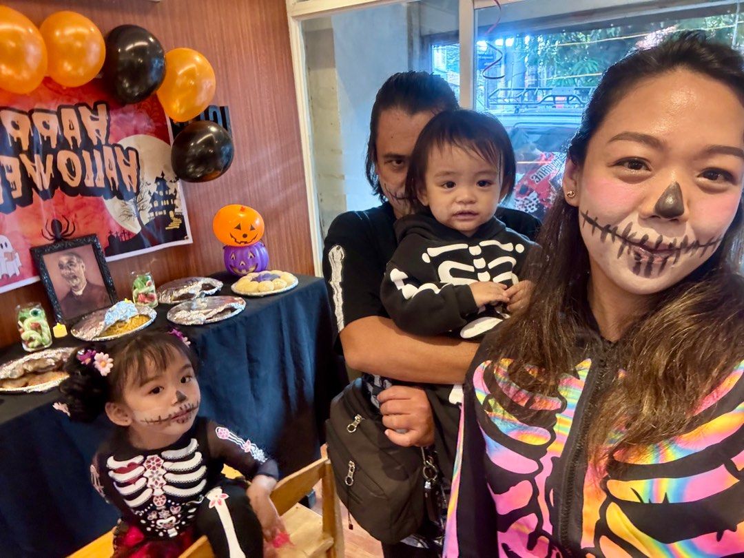 Family skeleton costume (Category: Babies & Kids Fashion) located in Pasay City. Submitted by sandybuggy (Listing ID 1402706202, Image 1). Description: Mom - jacket skirt small on tag but can fit upto large Jumpsuit skeleton with tutut skirt for girls ideal for 3-4yrs old -SOLD Skeleton track suit for boy- 12-18mos on tag Used once only .