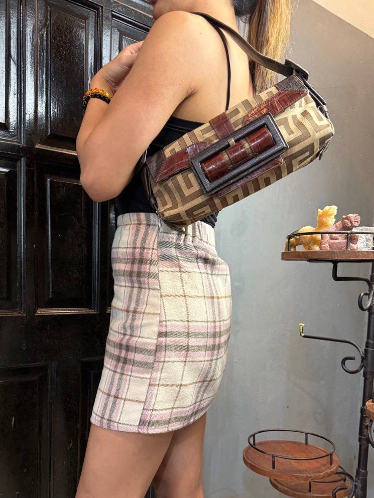 Givenchy Monogram Croc-Ostrich Canvas Bag (Category: Luxury Bags & Wallets) located in Baguio. Submitted by BagstacularbyJCT (Listing ID 1402788431, Image 2). Description: This exquisite Givenchy bag features a brown canvas body in monogram with multi-tonal leather and hardware details. The bag opens to a single compartment with one zip pocket through a flap-top with a magnetic closure. Est. measurements Height: 6.75 in Width: 11.25 in Depth: 2.2
