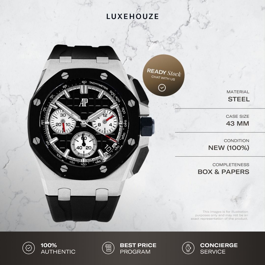 New 2022 Audemars Piguet Royal Oak Offshore 43 26420SO.OO.A002CA.01 26420SO Black (Category: Watches) located in Singapore. Submitted by luxehouze (Listing ID 1400106500, Image 1). Description: READY FOR EXTRA DEALS? Join our Community for special offers and latest arrivals! //bit.ly/LHWatchesSG Luxehouze is your trusted marketplace to buy and sell luxury goods. Luxehouze SG Pte Ltd is a licensed luxury goods marketplace and regulated dealer. WHY