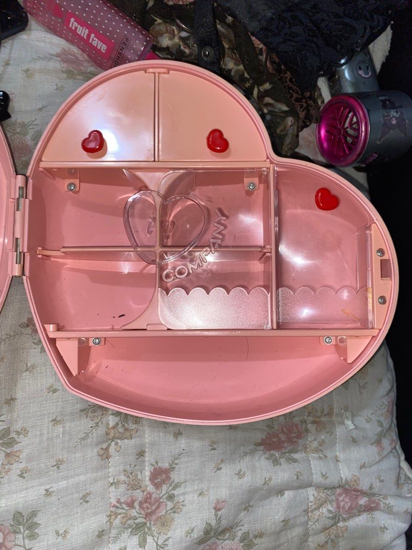 pink heart coquette organizer (Category: Accessory Holder, Box & Organizers) located in Manila. Submitted by vleinn_cantreplytoyall (Listing ID 1402788376, Image 2). Description: - Pink heart-shaped organizer. - Coquette aesthetic. - Features multiple compartments for storage. - Includes hooks and various storage sections. - Vintage collectible. - Good condition..