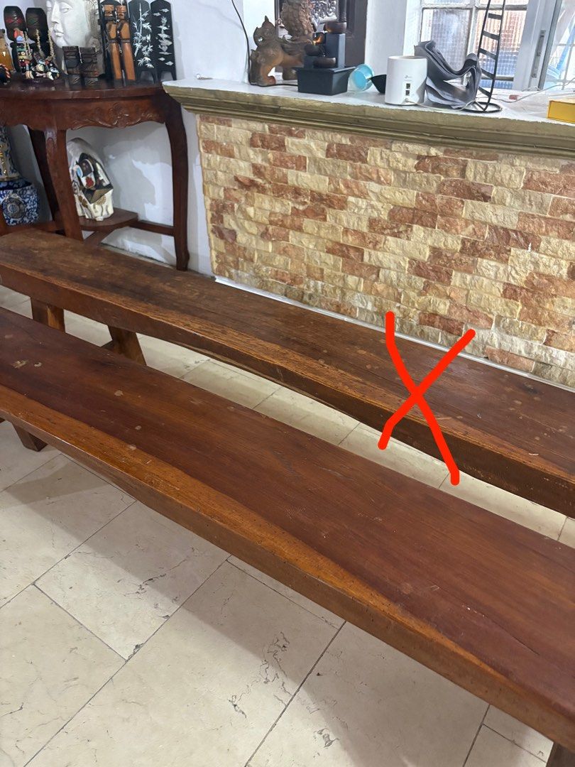 Solid wood benches (Category: Chairs) located in Paranaque City. Submitted by shopofashopaholic (Listing ID 1394230670, Image 3). Description: Solid wood bench made to order from Ilocos. Will sit up to 5 people. 80 inches length, 9.5 to 10 inches width. One bench sold, one remaining..