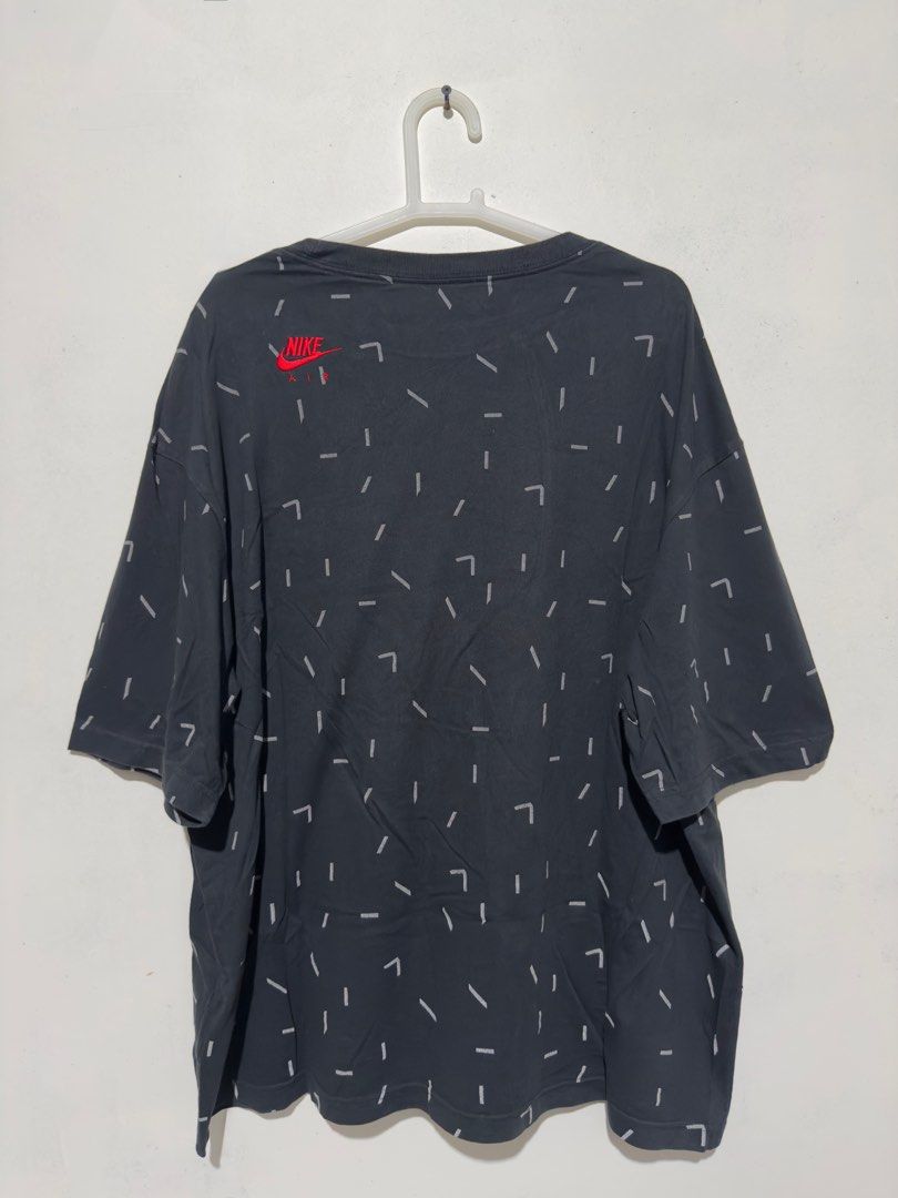 Air Jordan (Reflective Jumpman Logo) (Category: Tshirts & Polo Shirts ) located in Bulacan. Submitted by streethrifter (Listing ID 1402850458, Image 2). Description: Jordan Legacy AJ5 AOP Short Sleeve T-Shirt (Black, Reflective Print) 📏 Size: Width — 22 inches Length — 27 inches 🧸 Condition: 8/10 — Patina black looks even and clean. No scratches, pinholes, or stains. Minor issue: small spots on the reflective logo (see photo for detail). 🎨 Col